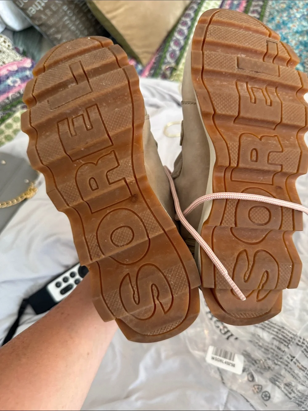 Sorel Beige & Gray Women's Ankle Sneakers with Pink Laces